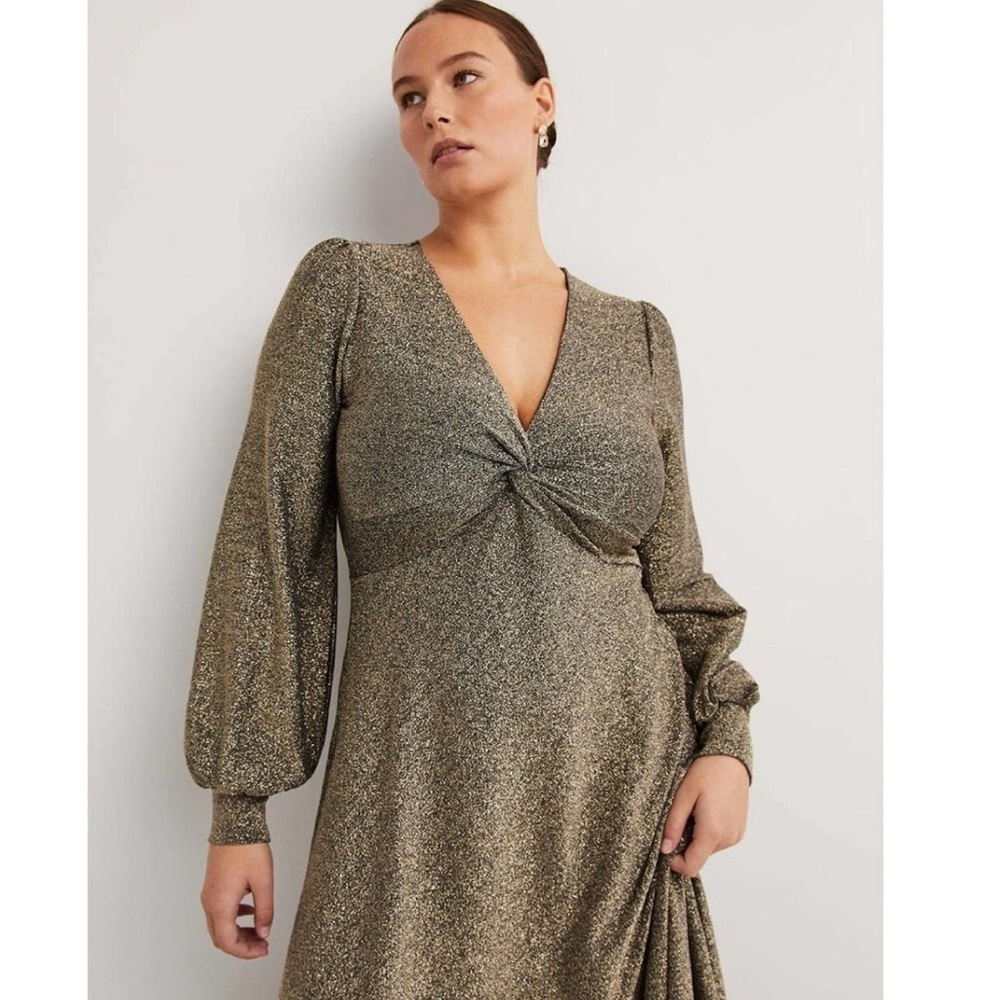 Boden metallic gold shimmer jersey midi dress size 10R New with tags. d0405 - Picture 3 of 6